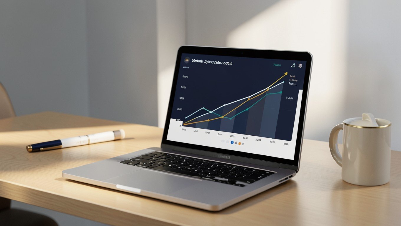 Computador portátil con un gráfico de análisis