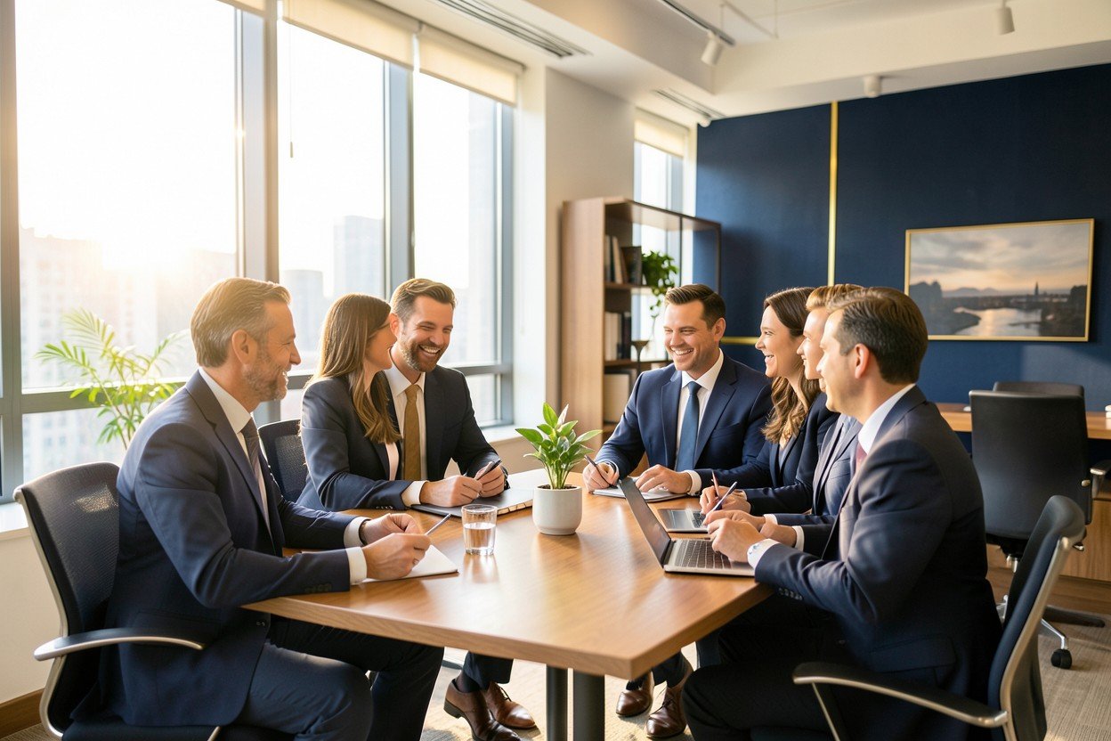 Equipo de asesores reunido alrededor de una mesa